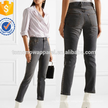 Crystal-embellished High-rise Slim-leg Jeans Manufacture Wholesale Fashion Women Apparel (TA3060P)